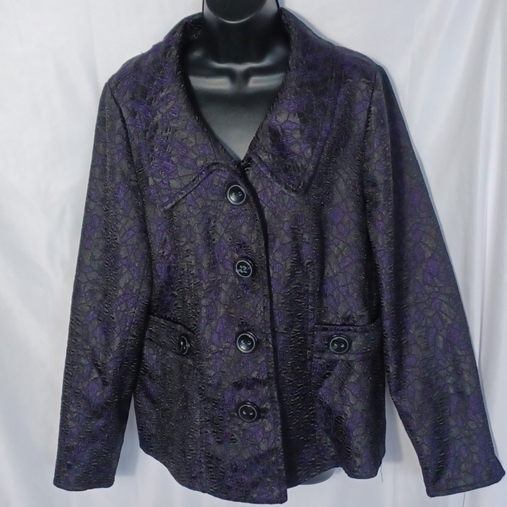 Laura Ashley Black & Purple Textured Blazer/lightweight coat Size L NEW